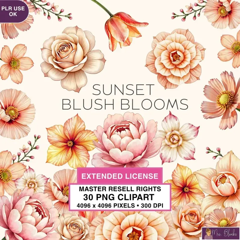 Peach Floral Bloom Clipart PNG - Extended License