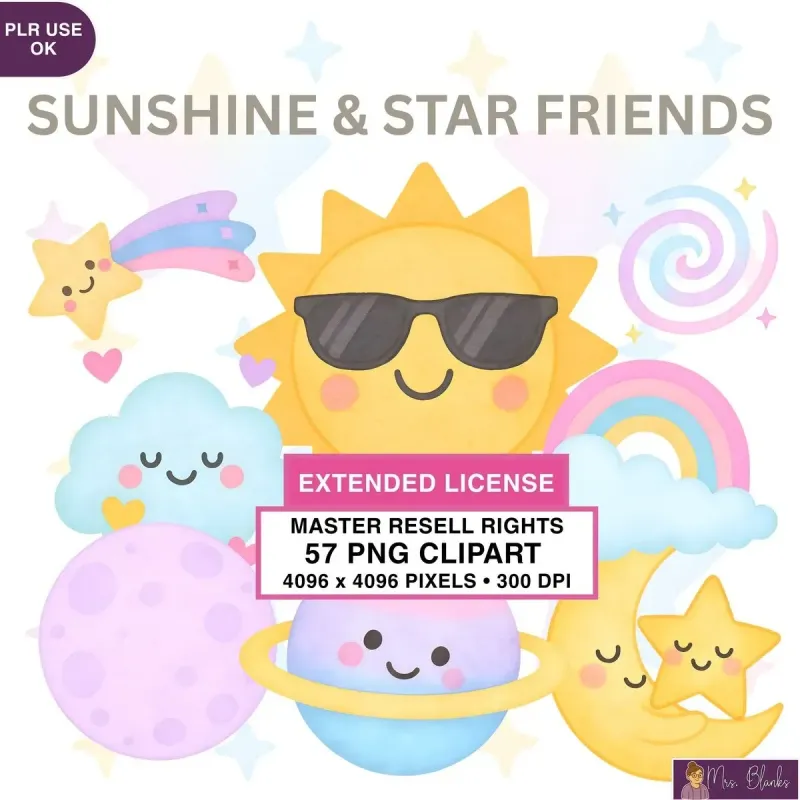 Cute Sun Moon Stars Clipart PNG - Extended License