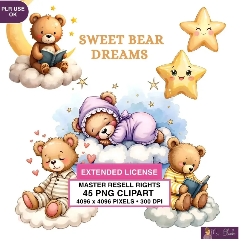 Cute Teddy Bear Sleep Clipart PNG - Extended License