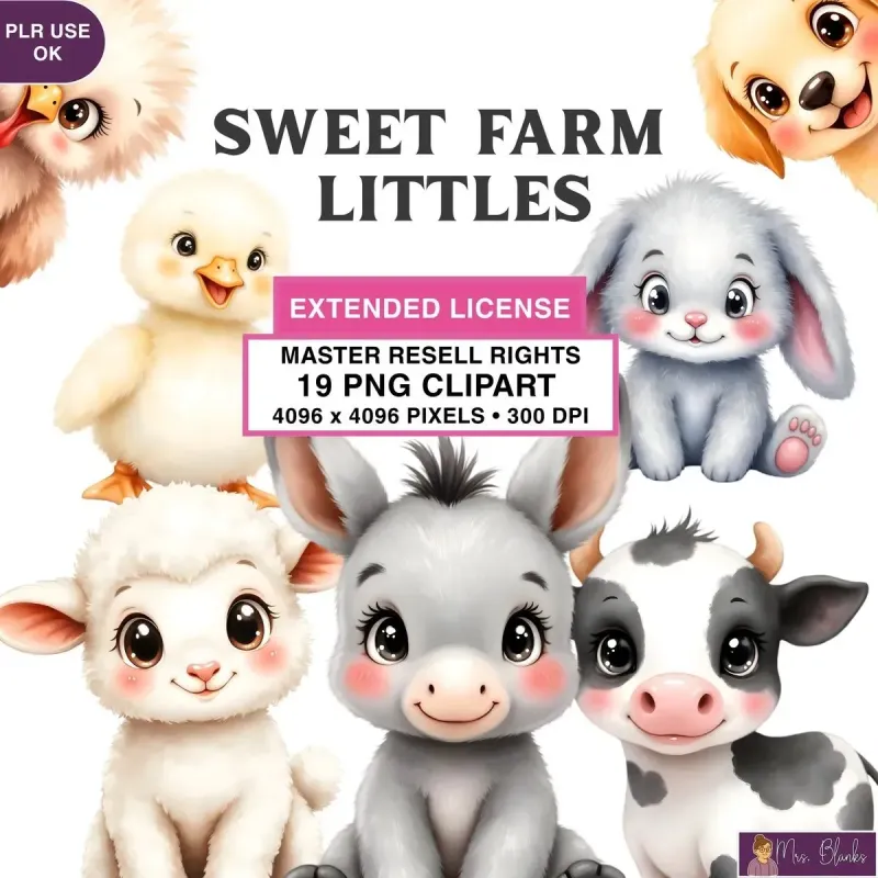 Cute Baby Farm Animals Clipart PNG - Extended License
