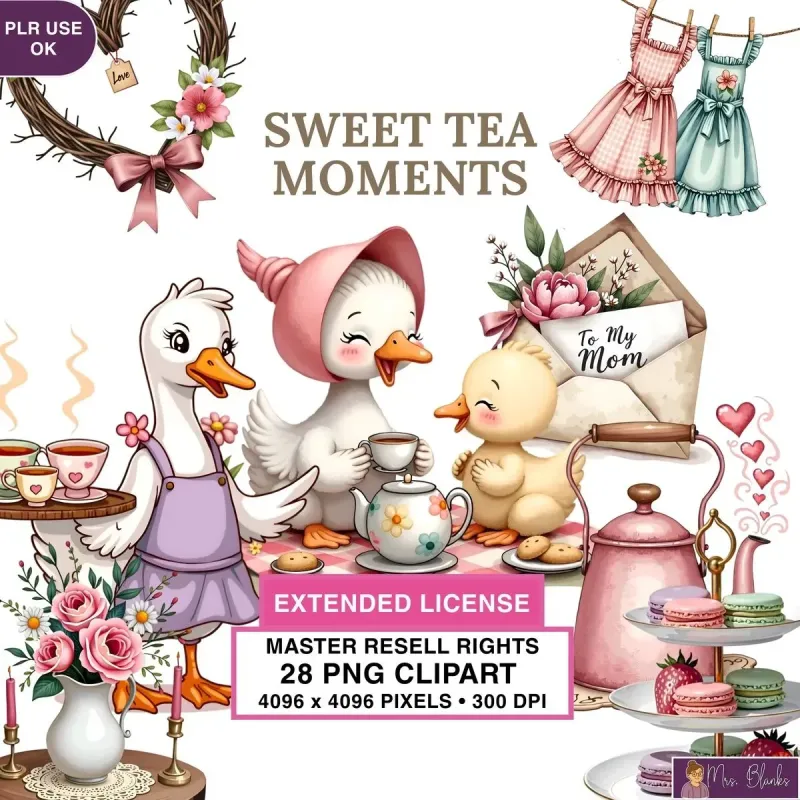 Cute Tea Party Ducks Clipart PNG - Extended License