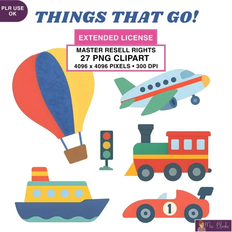 Kids Transportation Clipart PNG - Extended License