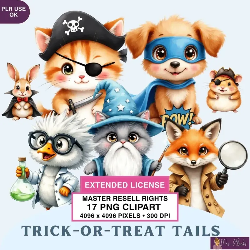Cute Animal Costume Halloween Clipart PNG - Extended License