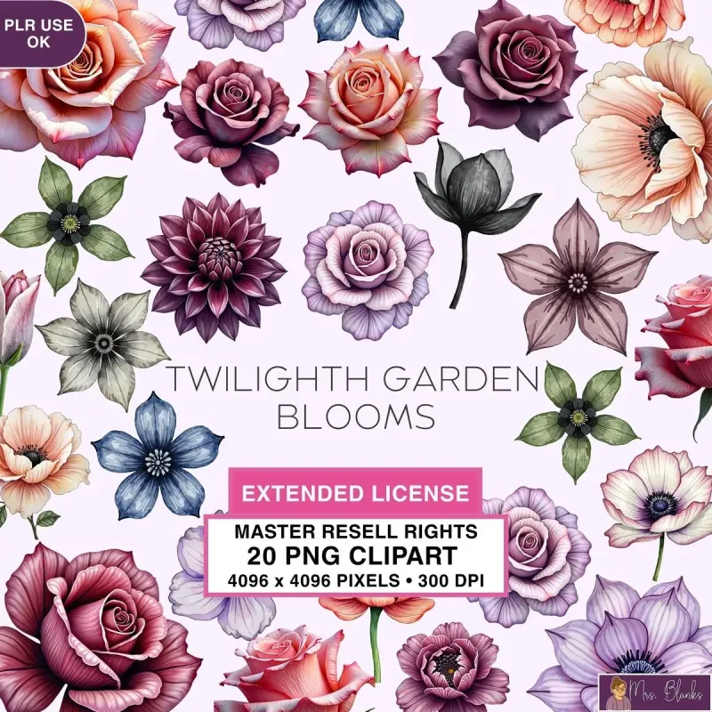 Dark Floral Garden Clipart PNG - Extended License