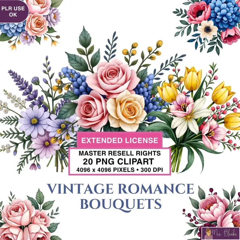 Romantic Floral Bouquet Clipart PNG - Extended License