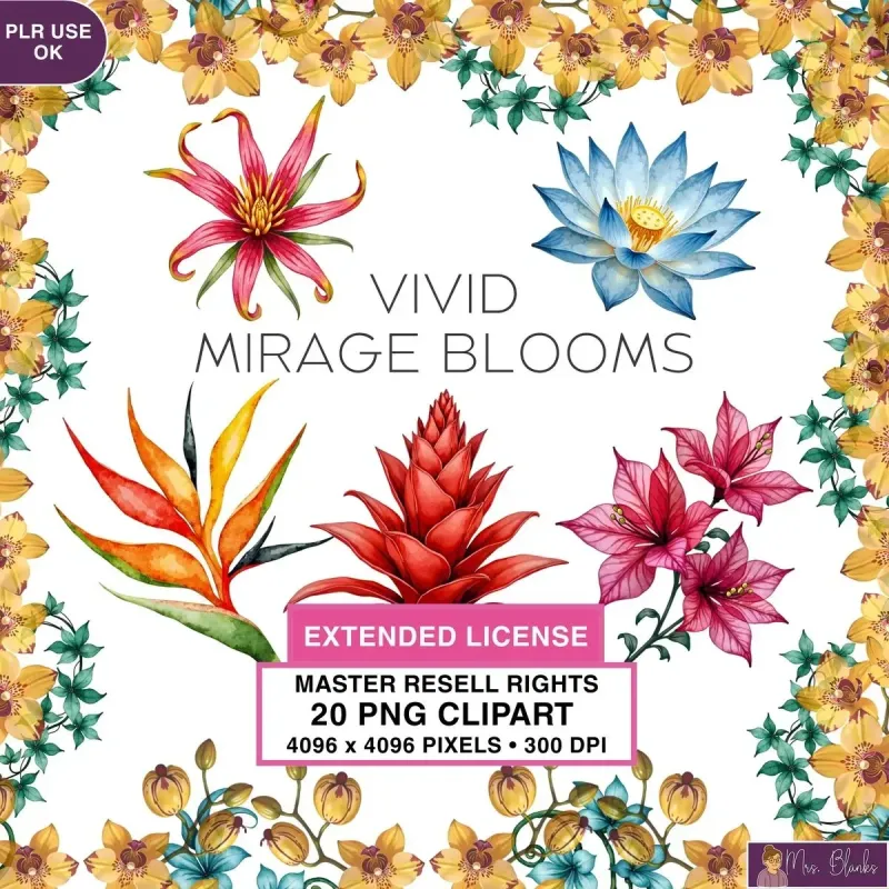 Colorful Tropical Floral Clipart PNG - Extended License