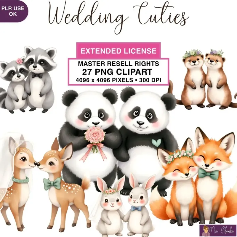 Cute Animal Wedding Clipart PNG - Extended License