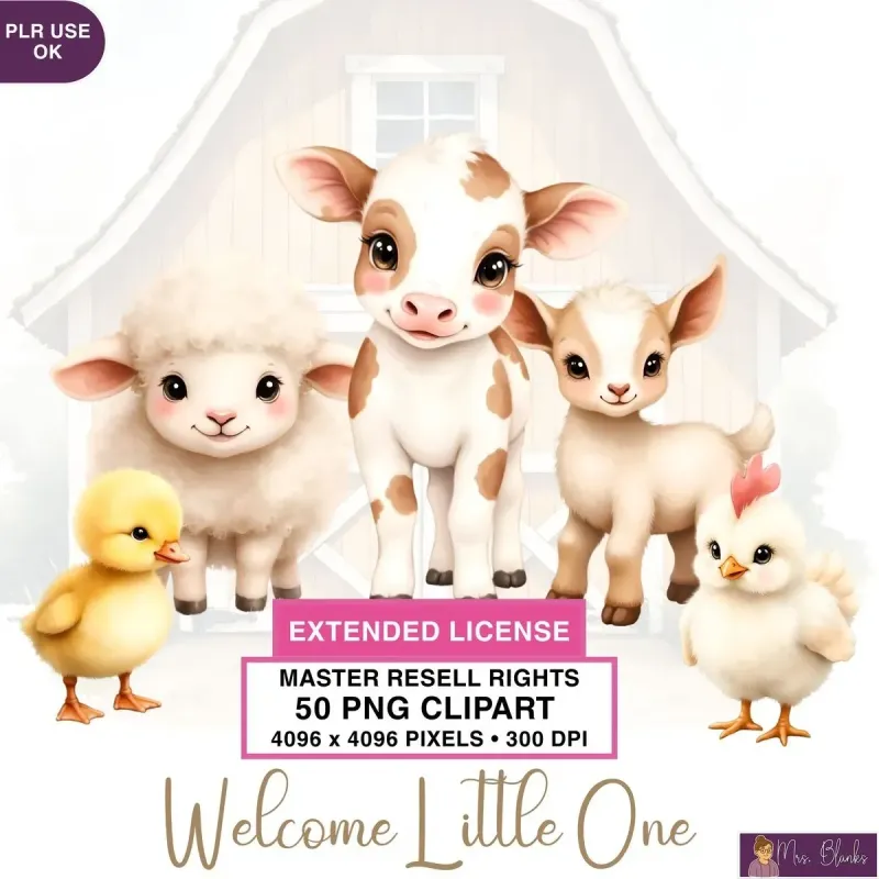 Baby Farm Animals Clipart PNG - Extended License