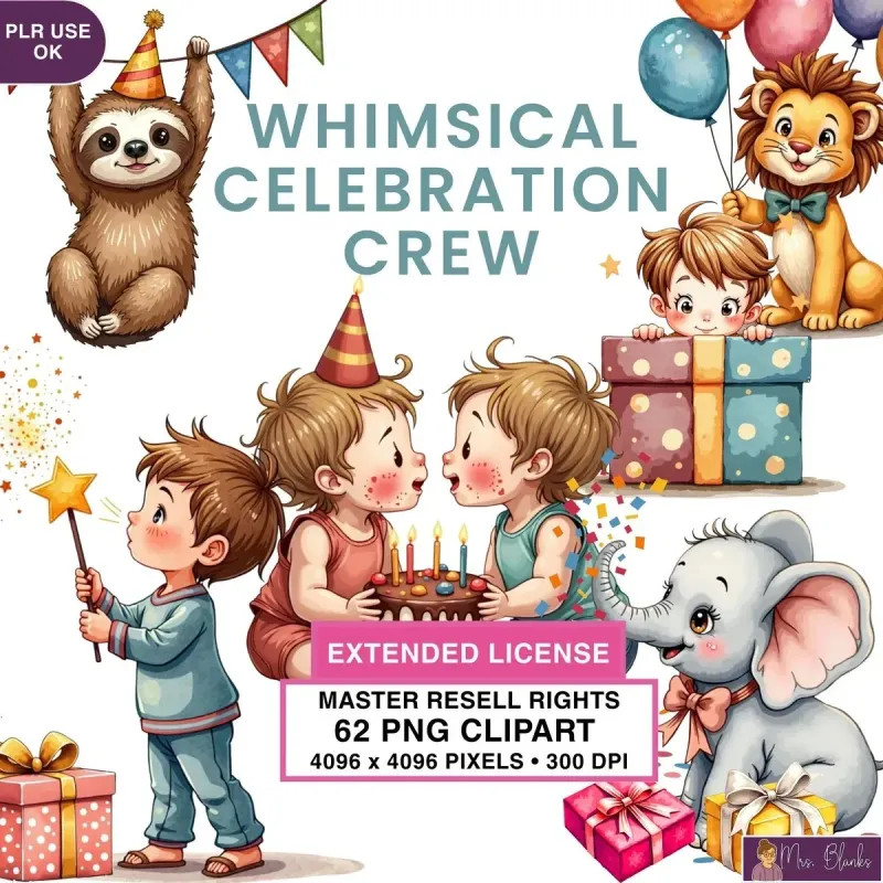 Celebration Kids and Animals Clipart PNG - Extended License