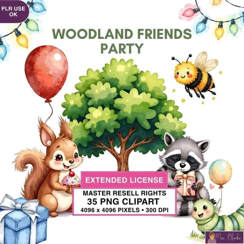 Woodland Party Animals Clipart PNG - Extended License