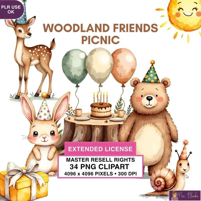 Woodland Picnic Animals Clipart PNG - Extended License
