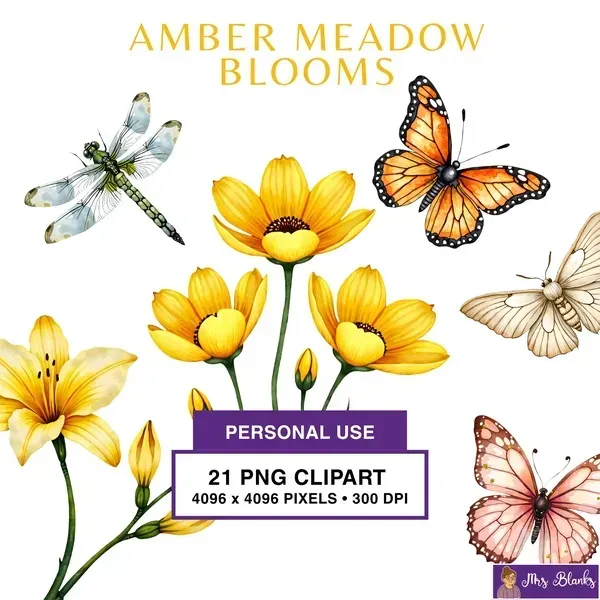 Golden Floral Meadow Clipart PNG - Personal Use License
