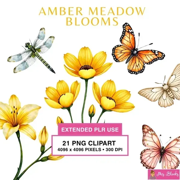 Golden Floral Meadow Clipart PNG - Extended License