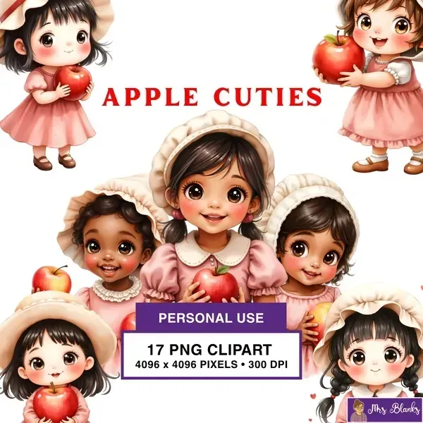 Cute Kids Apple Theme Clipart PNG - Personal Use License
