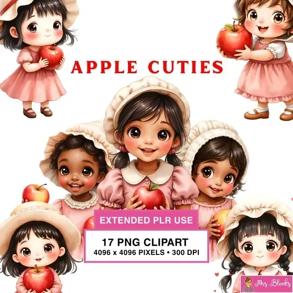 Cute Kids Apple Theme Clipart PNG - Extended License