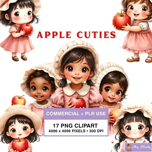 Cute Kids Apple Theme Clipart PNG - Commercial + PLR Use License
