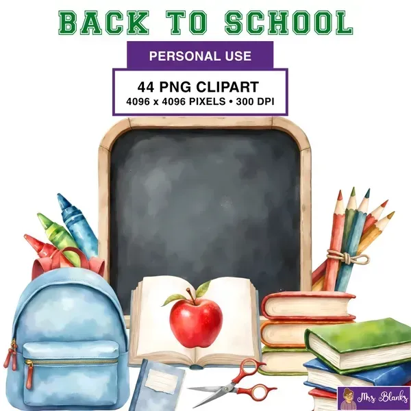Back to School Supplies Clipart PNG - Personal Use License