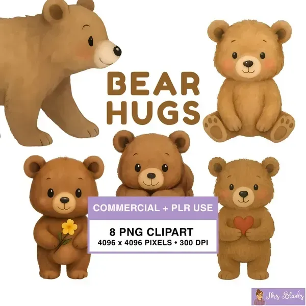 Cute Teddy Bear Clipart PNG - Commercial + PLR Use License