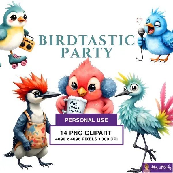 Bird Party Clipart PNG - Personal Use License