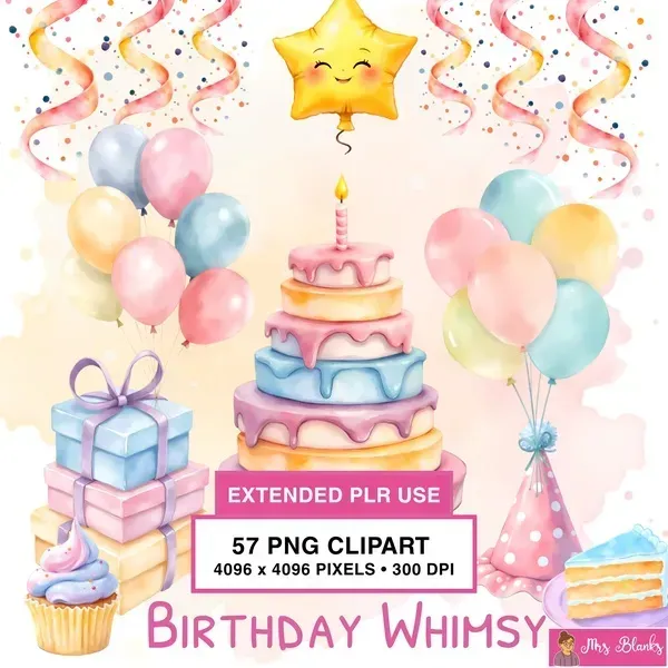 Whimsical Birthday Celebration Clipart PNG - Extended License