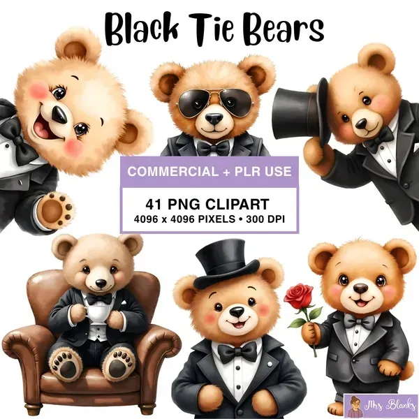 Formal Teddy Bear Clipart PNG - Commercial + PLR Use License