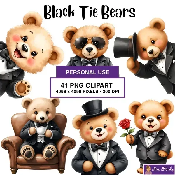 Formal Teddy Bear Clipart PNG - Personal Use License