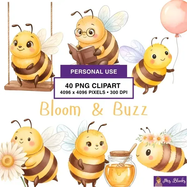 Bee Garden Friends Clipart PNG - Personal Use License