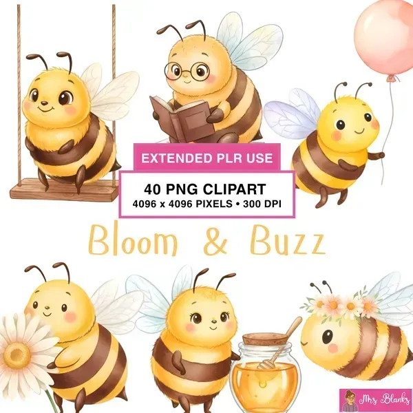 Bee Garden Friends Clipart PNG - Extended License