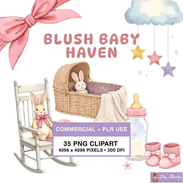 Blush Baby Nursery Clipart PNG - Commercial + PLR Use License