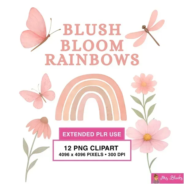 Blush Rainbow Floral Clipart PNG - Extended License