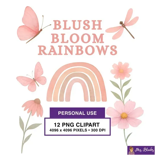 Blush Rainbow Floral Clipart PNG - Personal Use License
