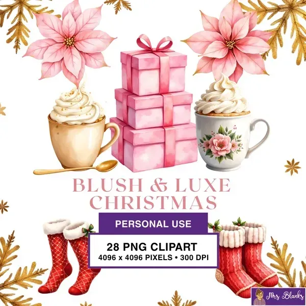 Blush Luxe Holiday Clipart PNG - Personal Use License