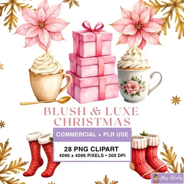 Blush Luxe Holiday Clipart PNG - Commercial + PLR Use License 