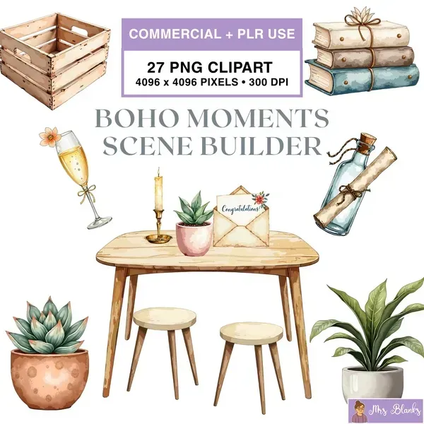 Boho Scene Builder Clipart PNG - Commercial + PLR Use License