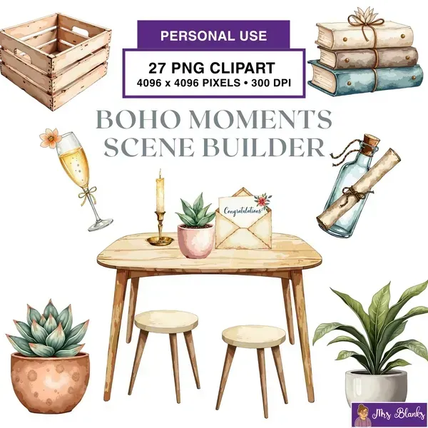 Boho Scene Builder Clipart PNG - Personal Use License
