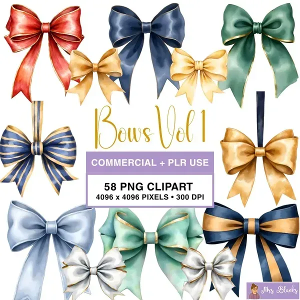 Decorative Bow Collection Clipart PNG - Commercial + PLR Use License