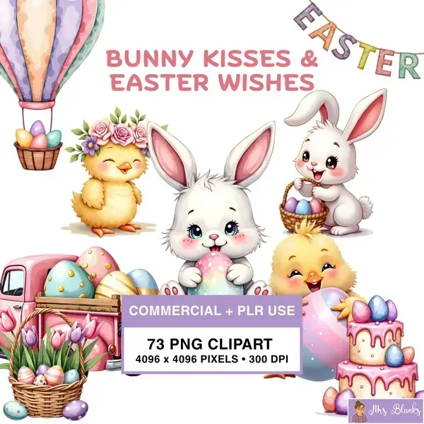 Easter Bunny Celebration Clipart PNG - Commercial + PLR Use License 