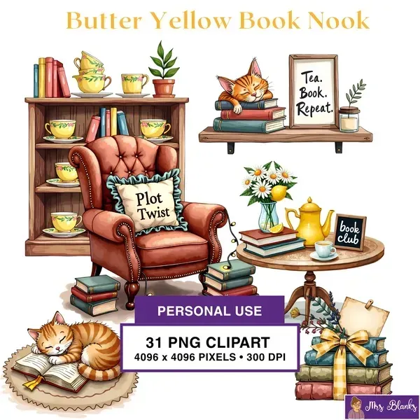 Cozy Book Nook Clipart PNG - Personal Use License