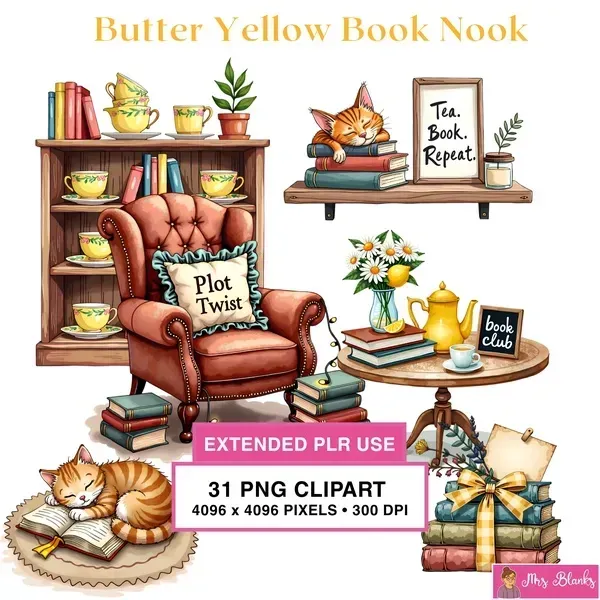 Cozy Book Nook Clipart PNG - Extended License