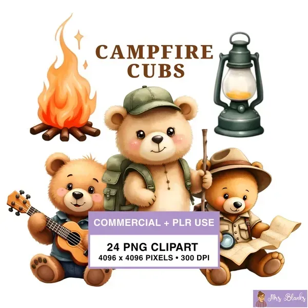 Camping Bear Clipart PNG - Commercial + PLR Use License 