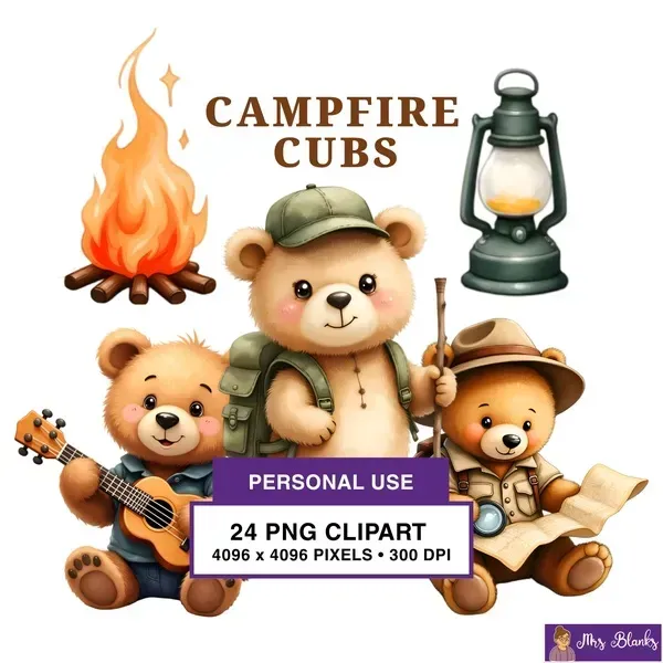 Camping Bear Clipart PNG - Personal Use License