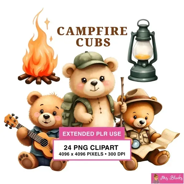 Camping Bear Clipart PNG - Extended License