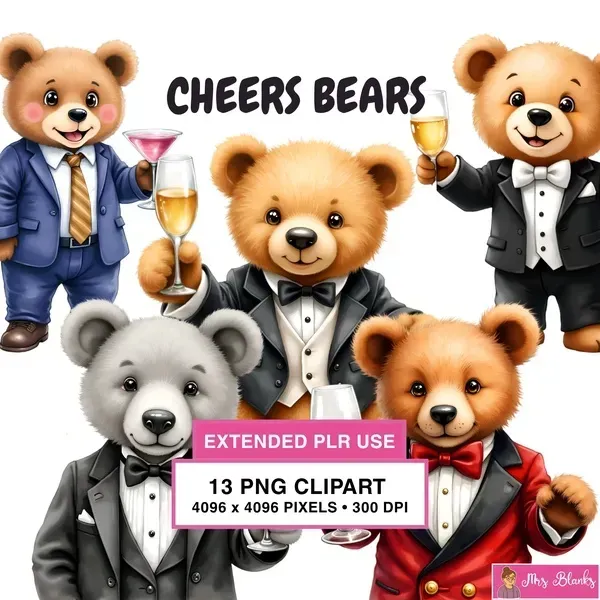 Formal Bear Celebration Clipart PNG - Extended License