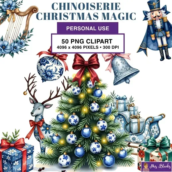 Chinoiserie Christmas Clipart PNG - Personal Use License