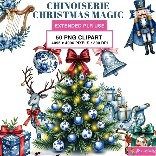 Chinoiserie Christmas Clipart PNG - Extended License