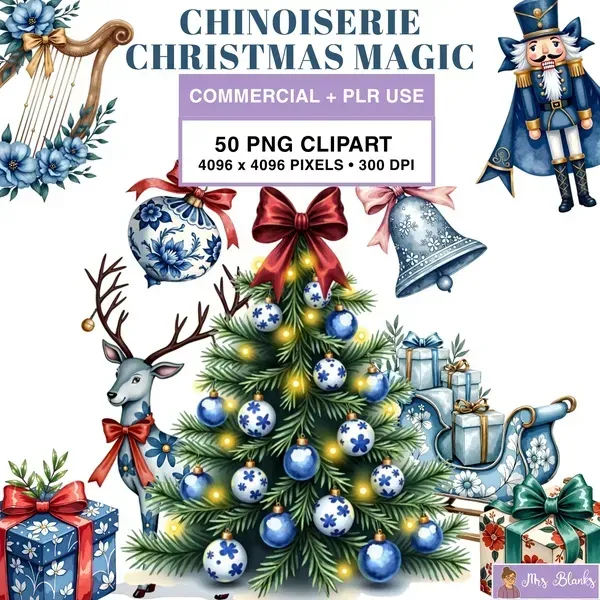 Chinoiserie Christmas Clipart PNG - Commercial + PLR Use License