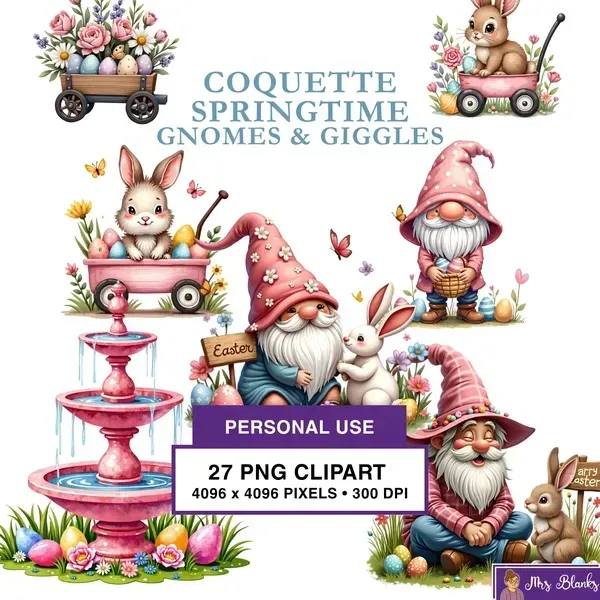 Spring Gnome Clipart PNG - Personal Use License