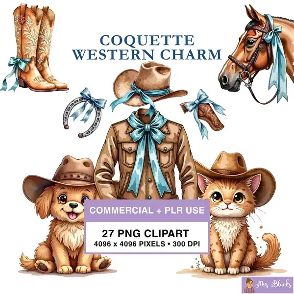 Western Cowgirl Clipart PNG - Commercial + PLR Use License