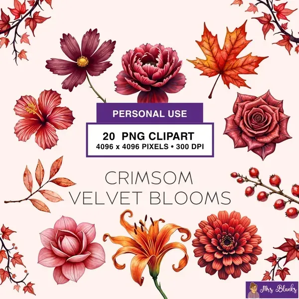 Floral Red Blooms Clipart PNG - Personal Use License