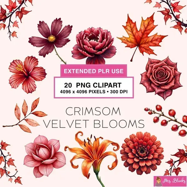 Floral Red Blooms Clipart PNG - Extended License